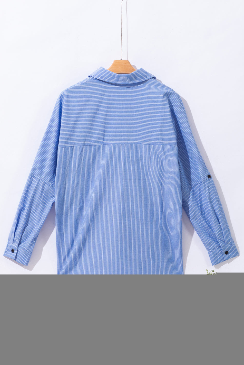 Sky Blue Stripe Roll-tab Sleeve Pocketed Long Shirt-Chaelisa's New Jammies