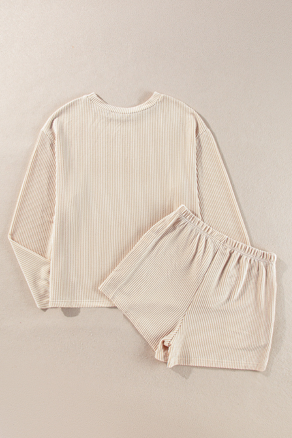 Parchment Corded Knit Long Sleeve Top and High Waist Shorts Set-Chaelisa's New Jammies