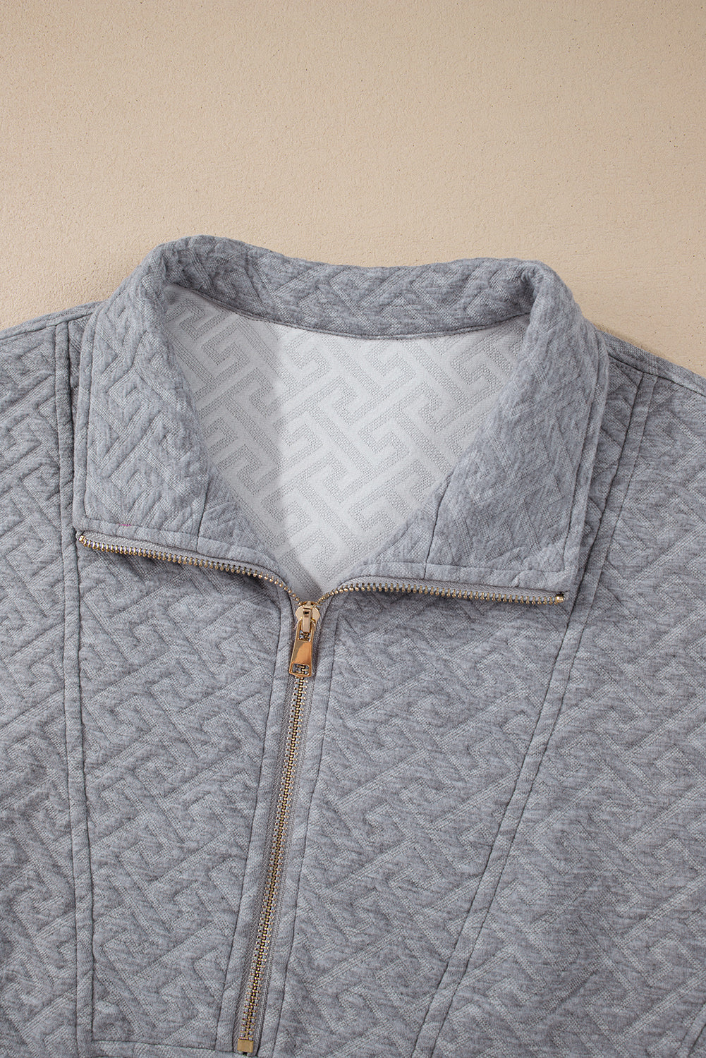 Gray Solid Textured Half Zipper Collared Sweatshirt-Chaelisa's New Jammies