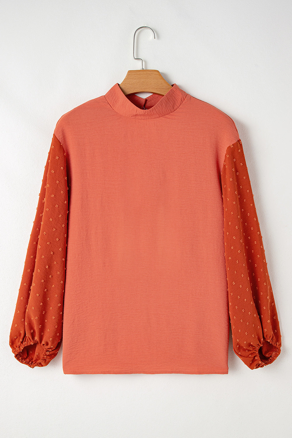 Russet Orange Swiss Dot Balloon Sleeve Patchwork Crinkle Blouse-Chaelisa's New Jammies