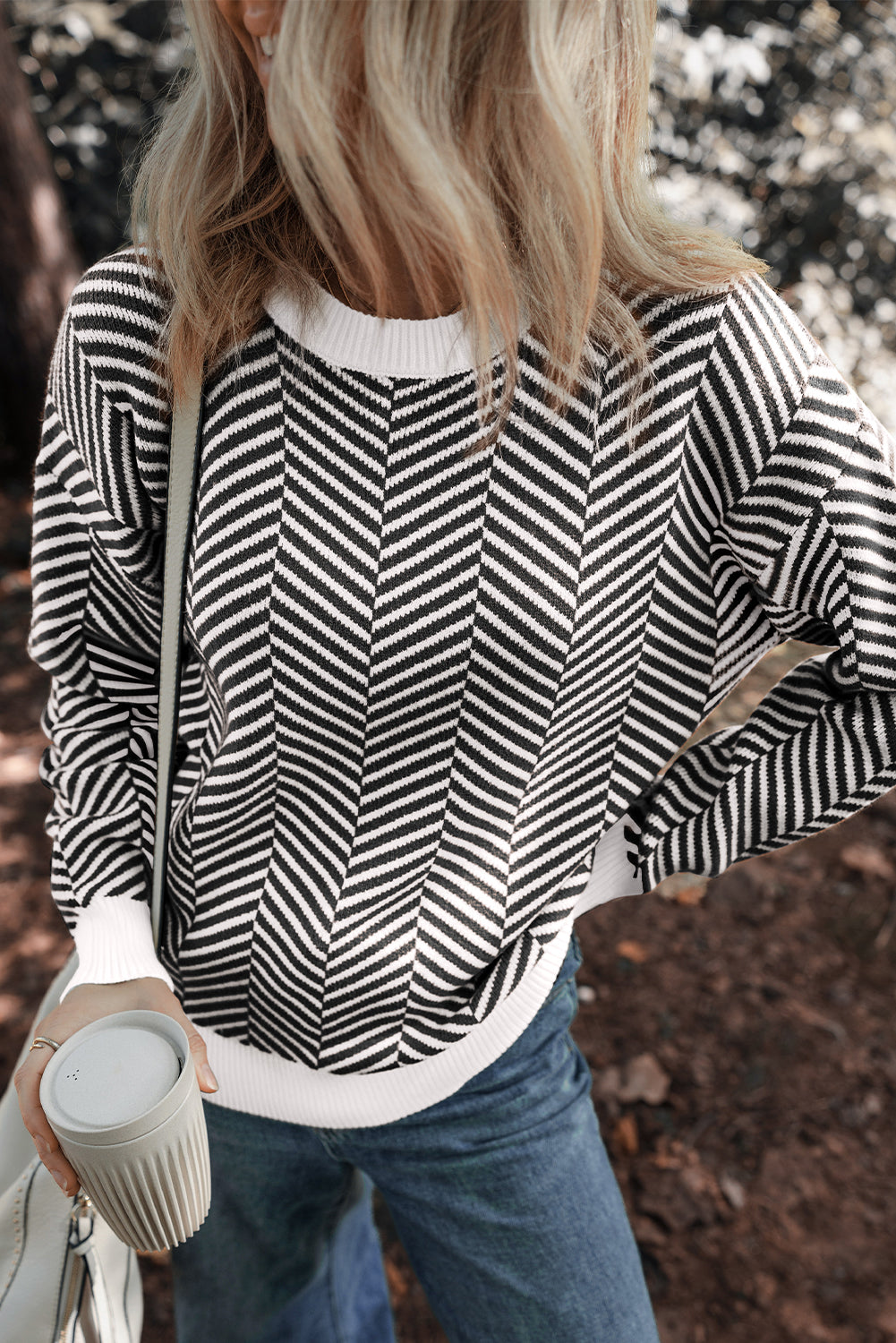 Black Contrast Edge Crew Neck Drop Shoulder Sweater-Chaelisa's New Jammies