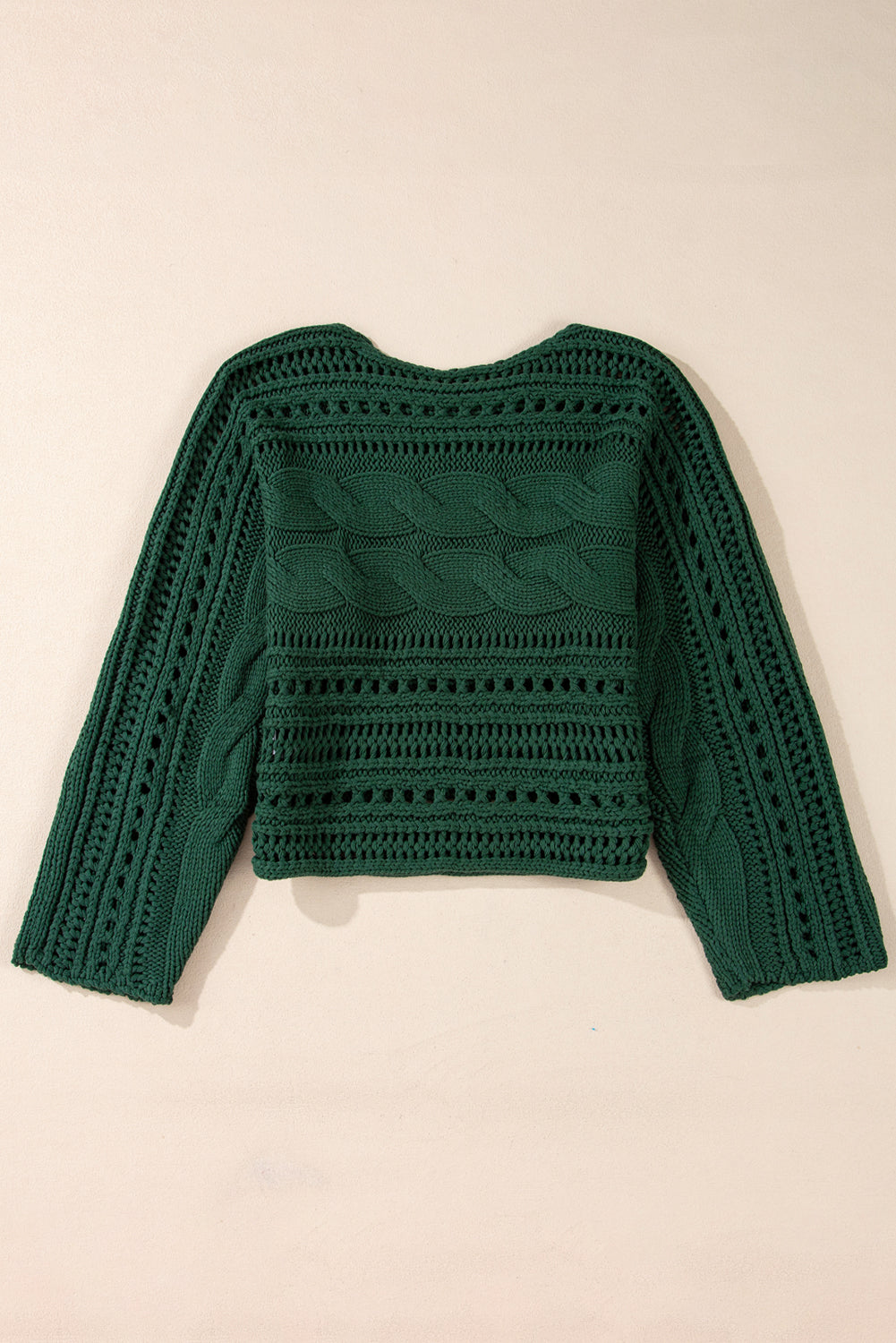 Blackish Green Hollow-out Cable Knit Cropped Sweater-Chaelisa's New Jammies