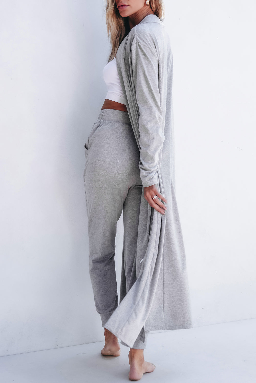 Light Grey Split Long Cardigan and Skinny Pants Lounge Set-Chaelisa's New Jammies