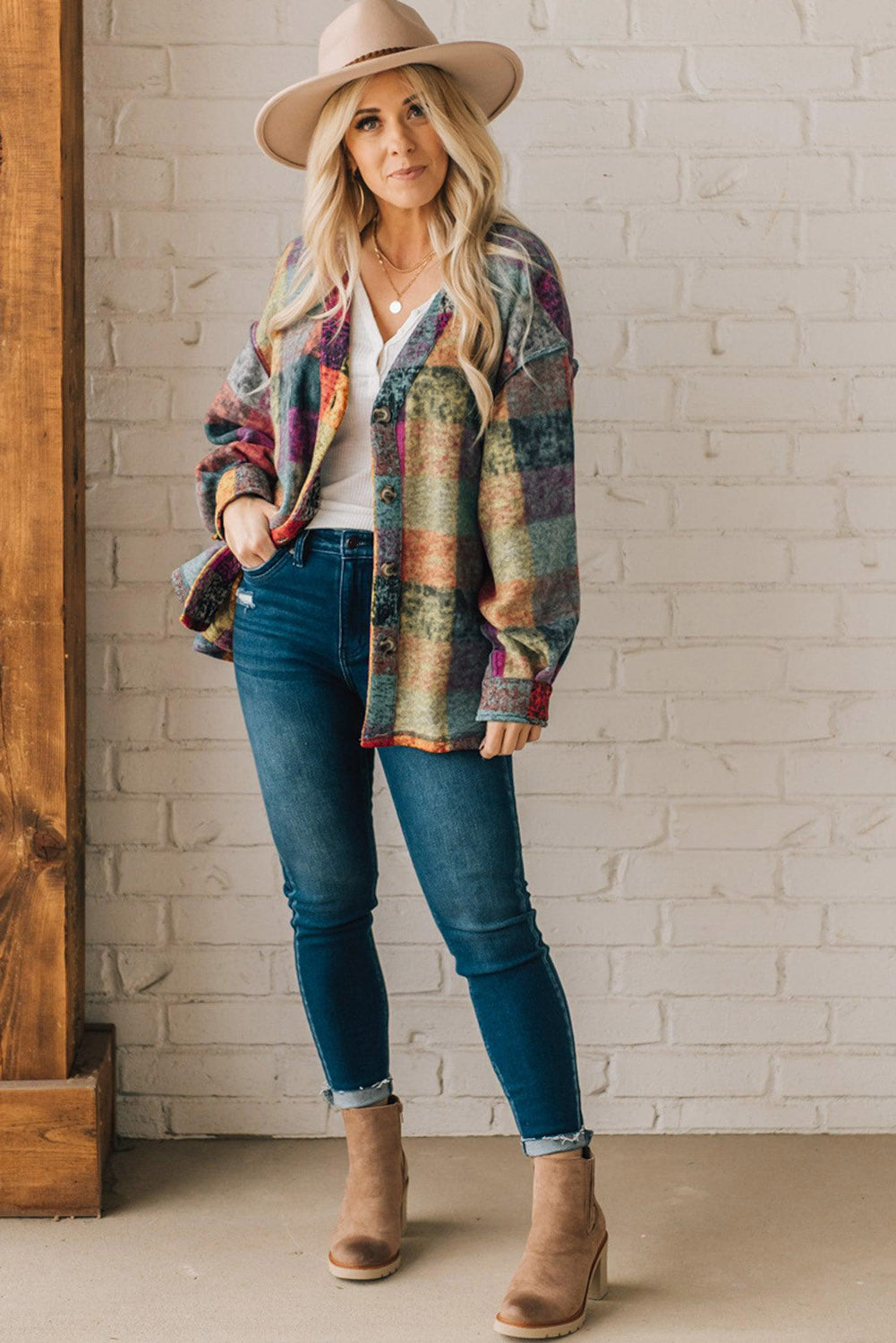 Multicolor Brushed Checked Western Buttoned Jacket-Chaelisa's New Jammies