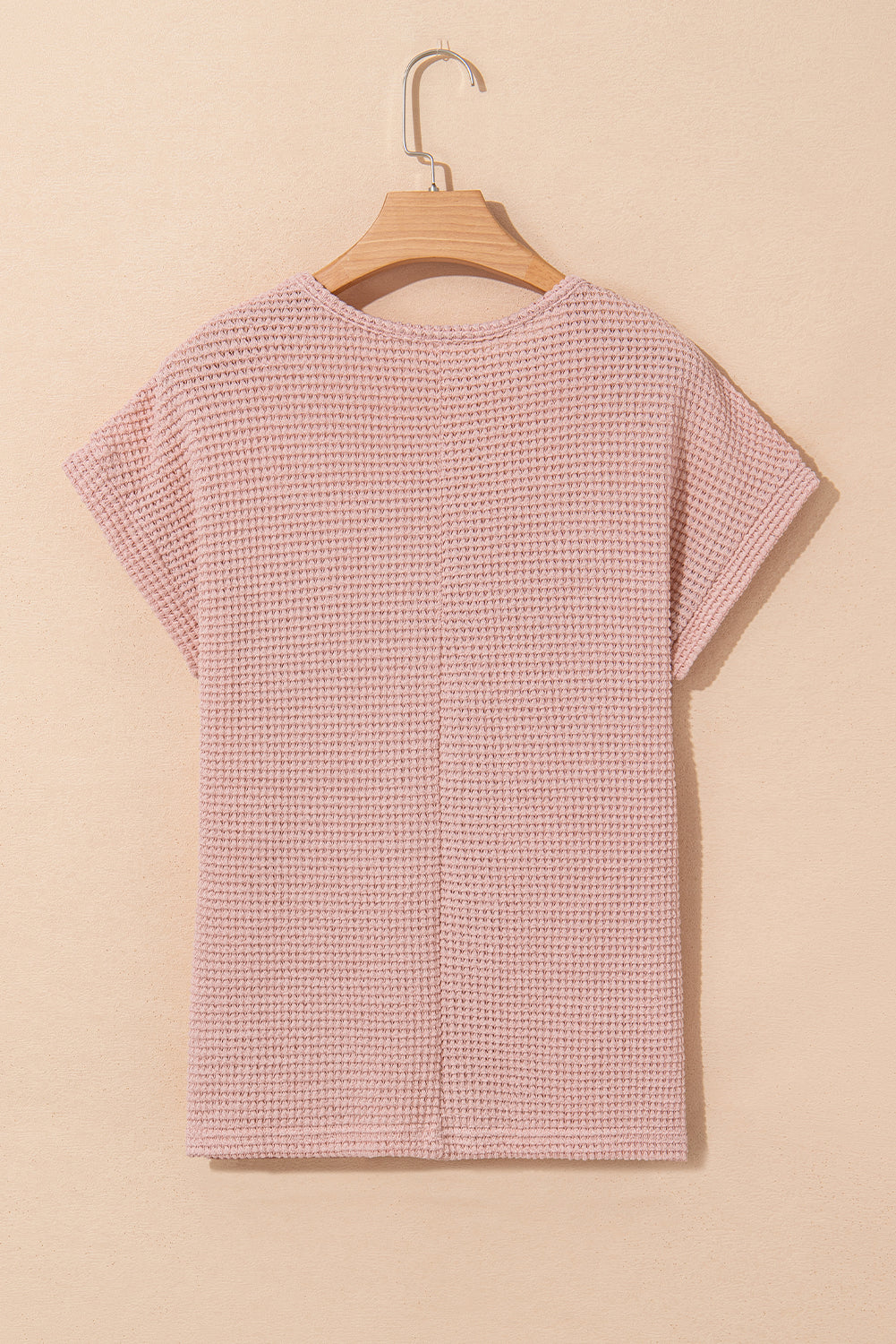 Light Pink Lace Patchwork Waffle Short Sleeve Top-Chaelisa's New Jammies