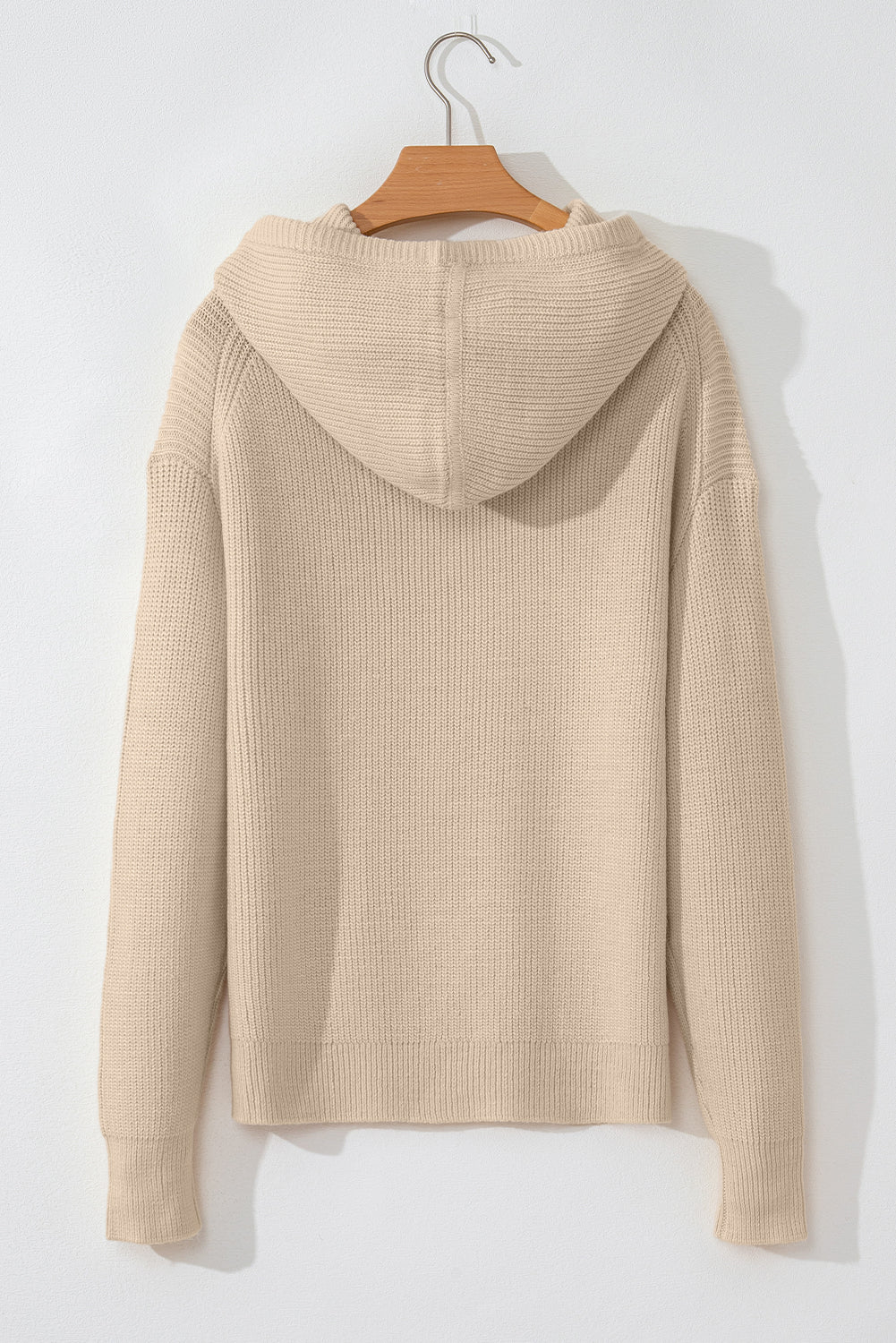 Beige Solid Color Drawstring Hooded Drop Shoulder Pullover Sweater-Chaelisa's New Jammies