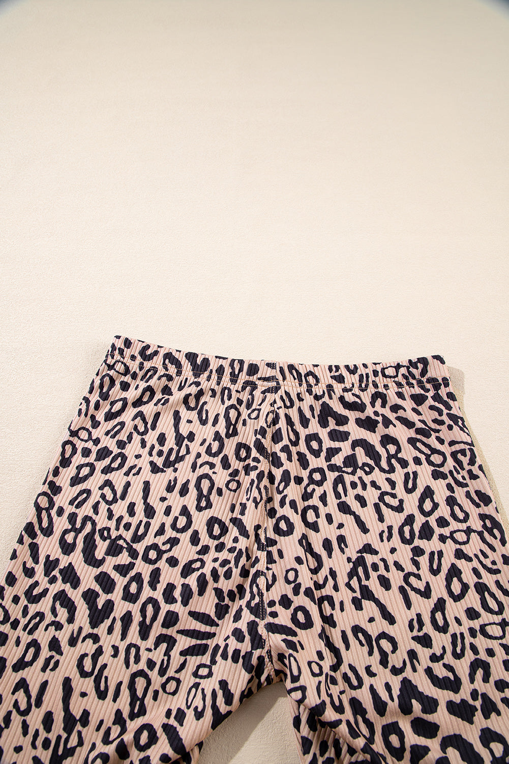 Khaki Leopard Print Ribbed Textured Knit Biker Shorts-Chaelisa's New Jammies