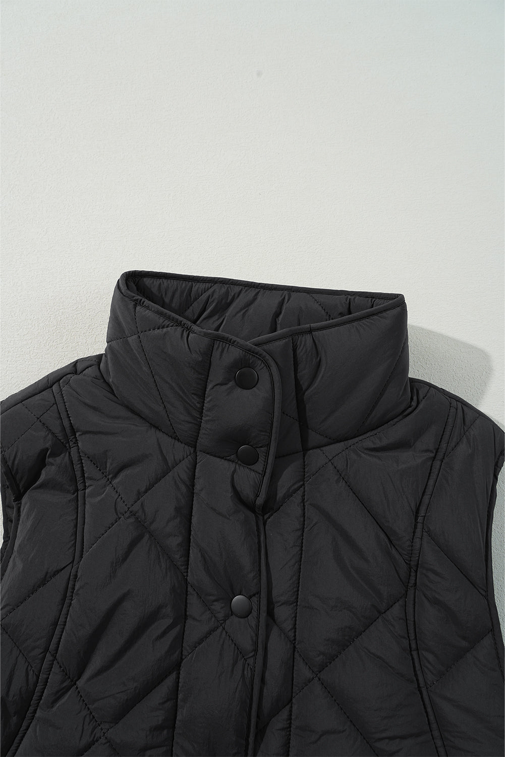 Black Quilted High Neck Button Up Pocket Vest Coat-Chaelisa's New Jammies