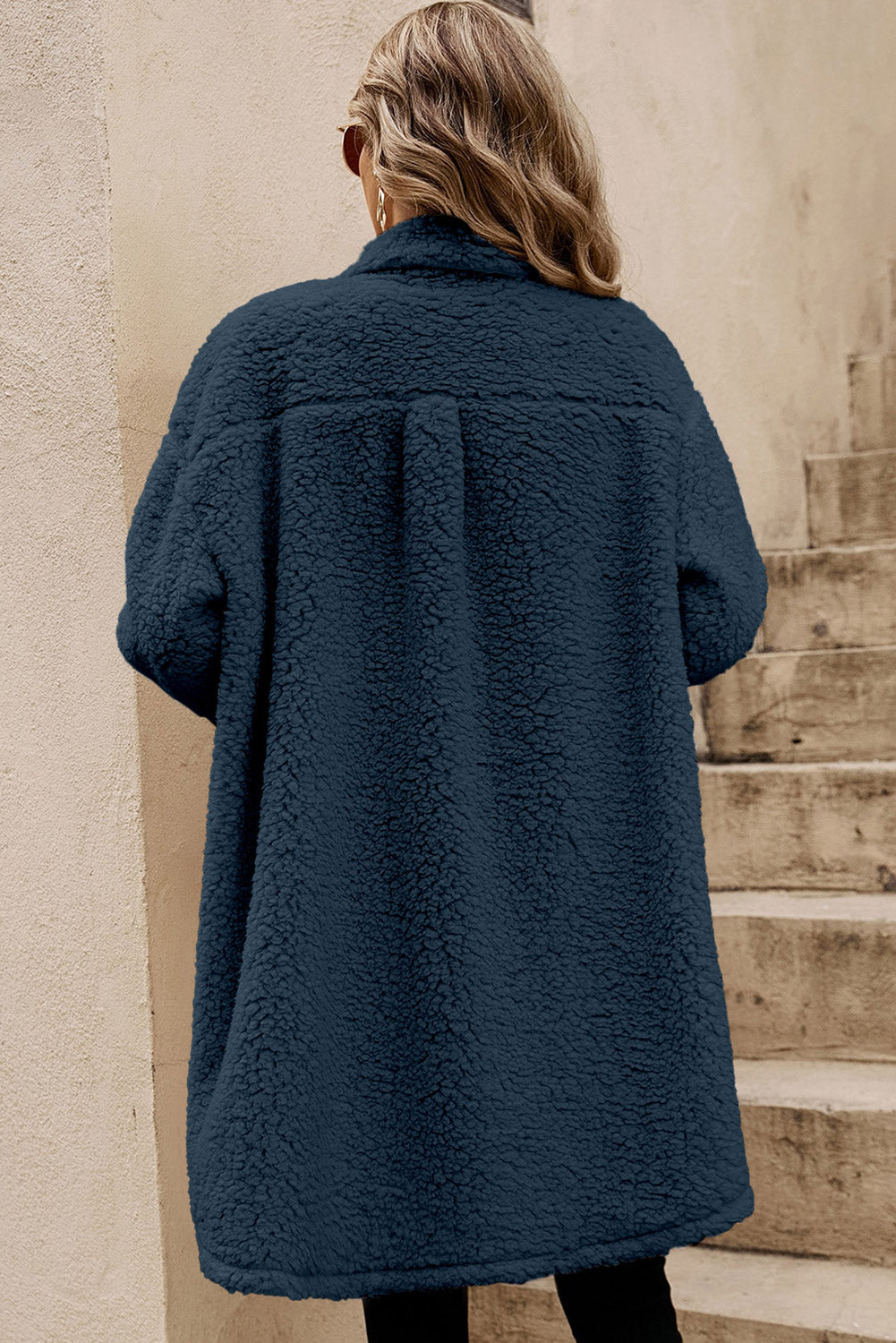 Blue Contrast Flap Pocket Single Breasted Teddy Coat-Chaelisa's New Jammies