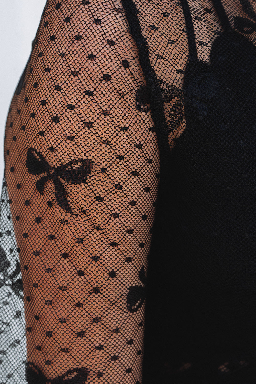 Black Bow Pattern Accent Mesh Long Sleeve Top-Chaelisa's New Jammies