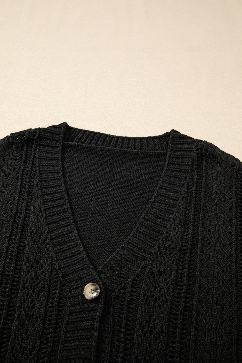 Black Open Knit Drop Shoulder Sweater Cardigan-Chaelisa's New Jammies