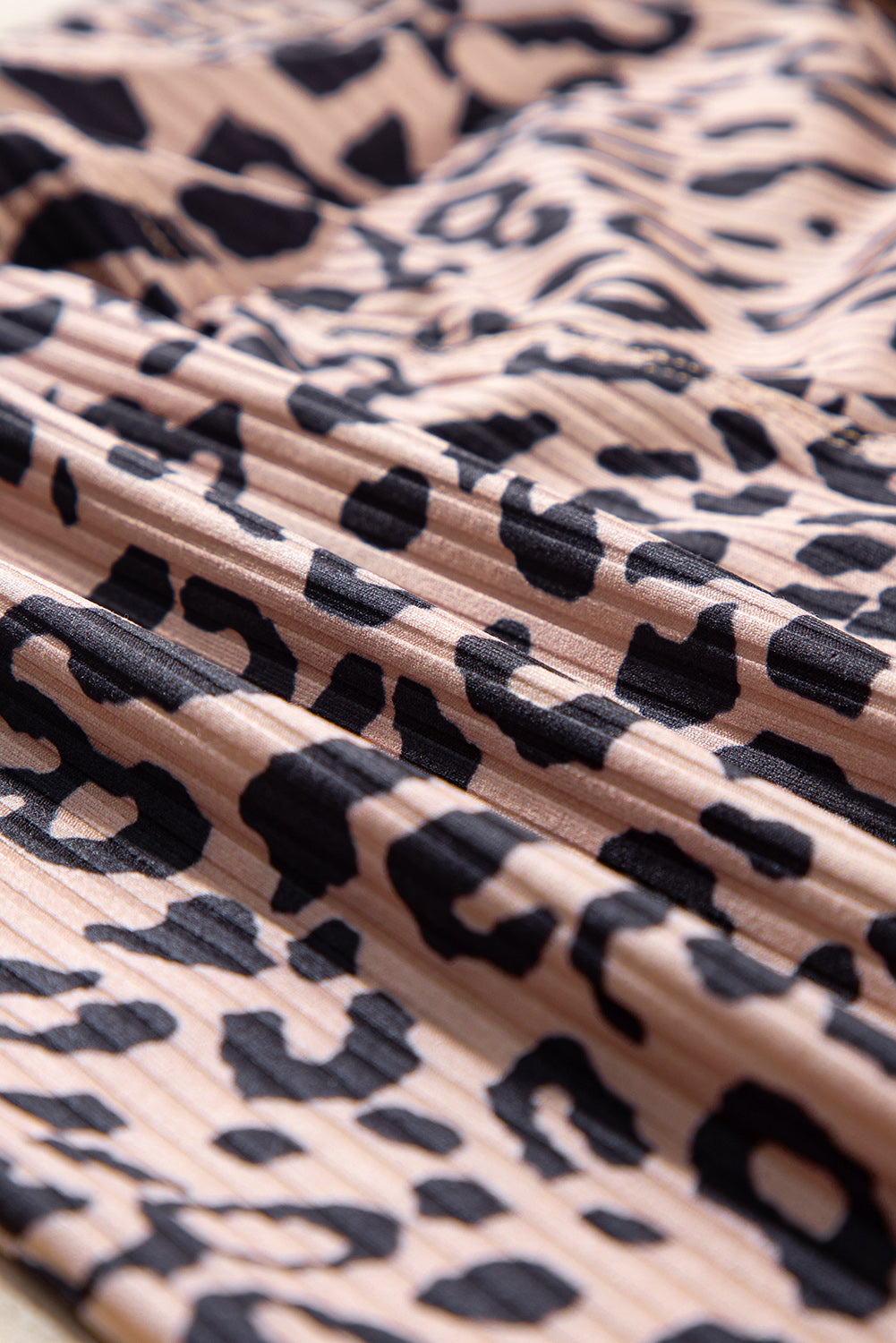 Khaki Leopard Print Ribbed Textured Knit Biker Shorts-Chaelisa's New Jammies
