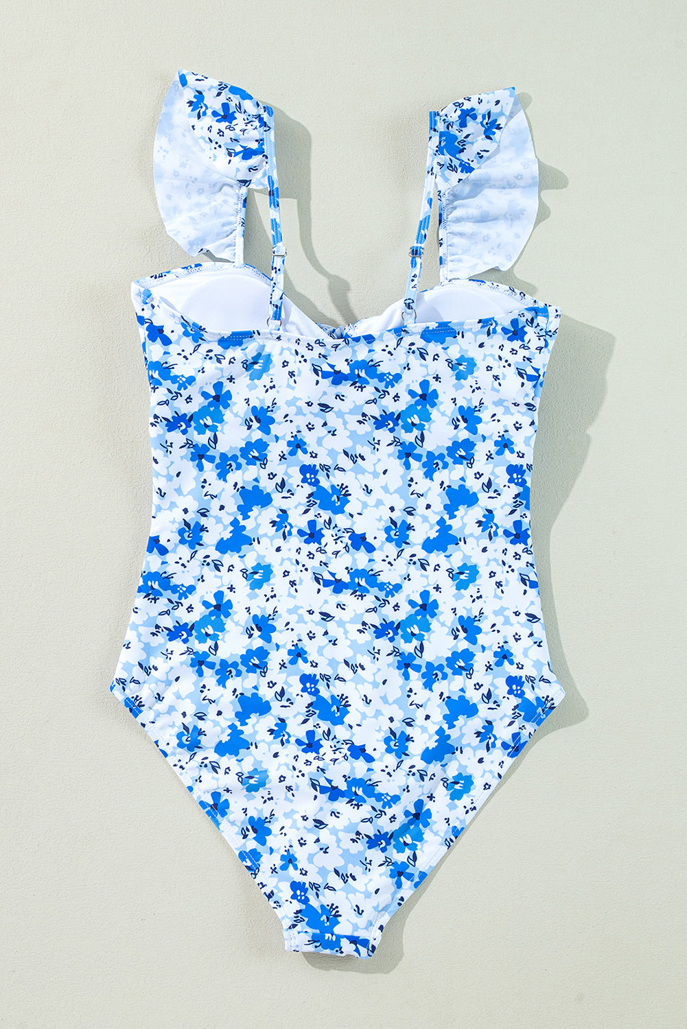 Blue Floral Ruffled Strap Lace-up Hollow Out One Piece Swimsuit-Chaelisa's New Jammies