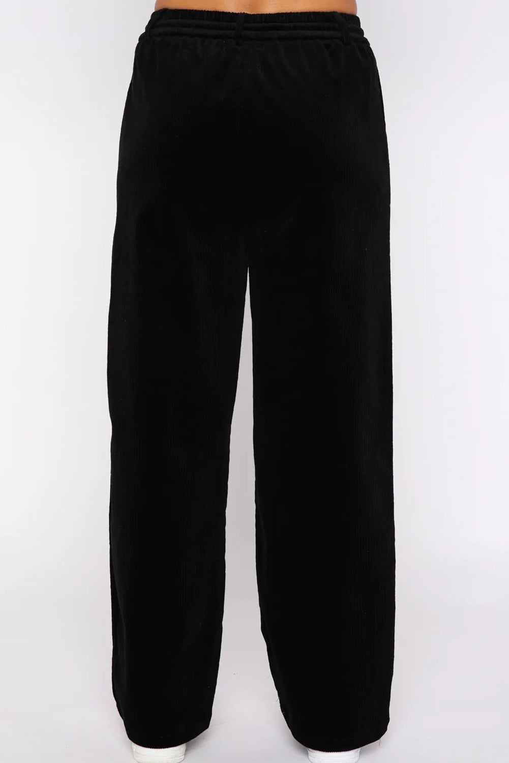 Black Solid Drawstring Waist Wide Leg Pants-Chaelisa's New Jammies