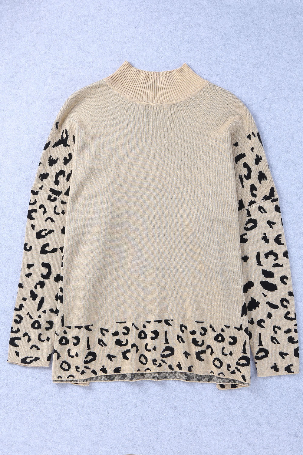 Khaki Leopard Casual Side Slit High Neck Oversized Sweater-Chaelisa's New Jammies
