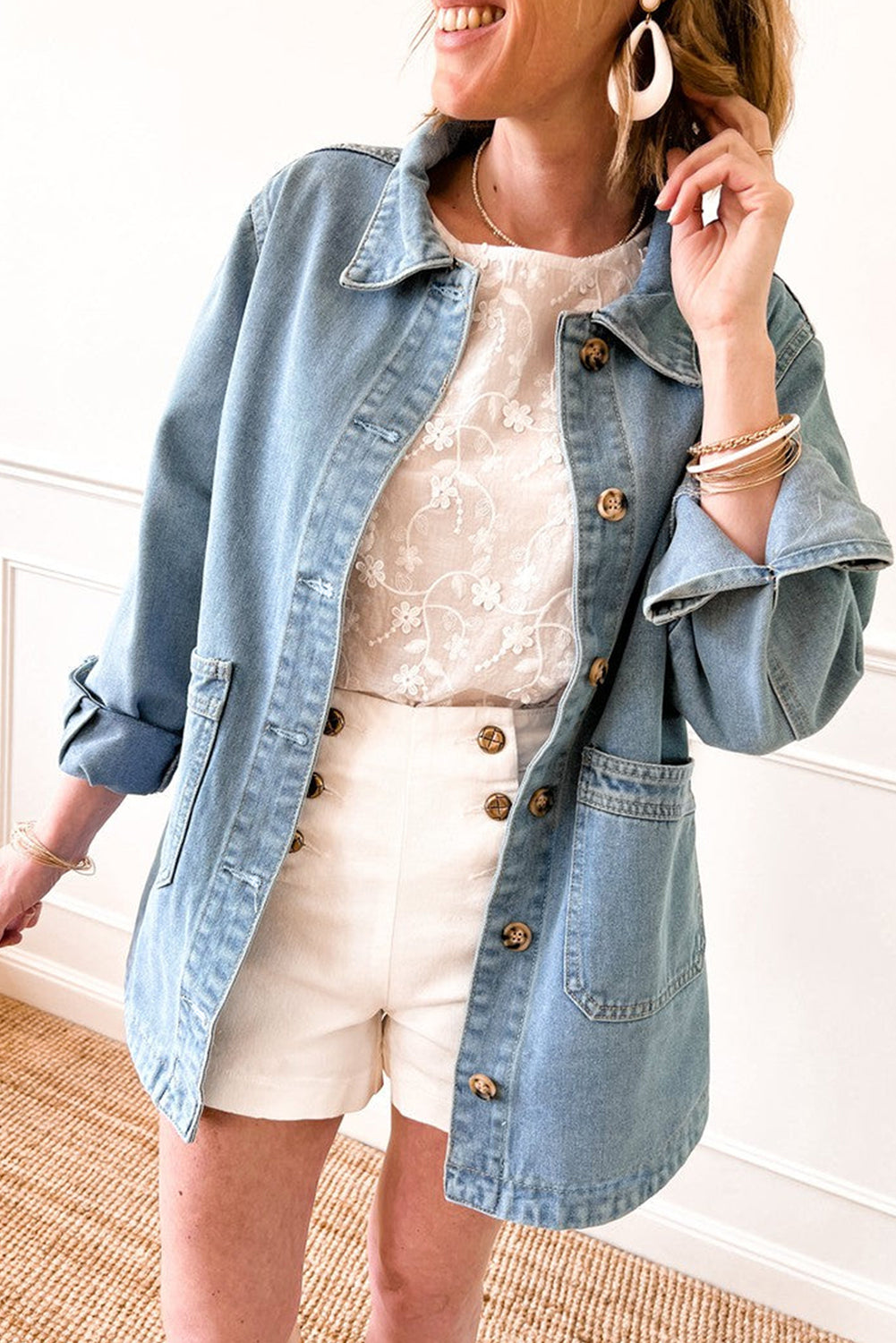 Dusk Blue Slit Buttons Pocketed Denim Jacket-Chaelisa's New Jammies