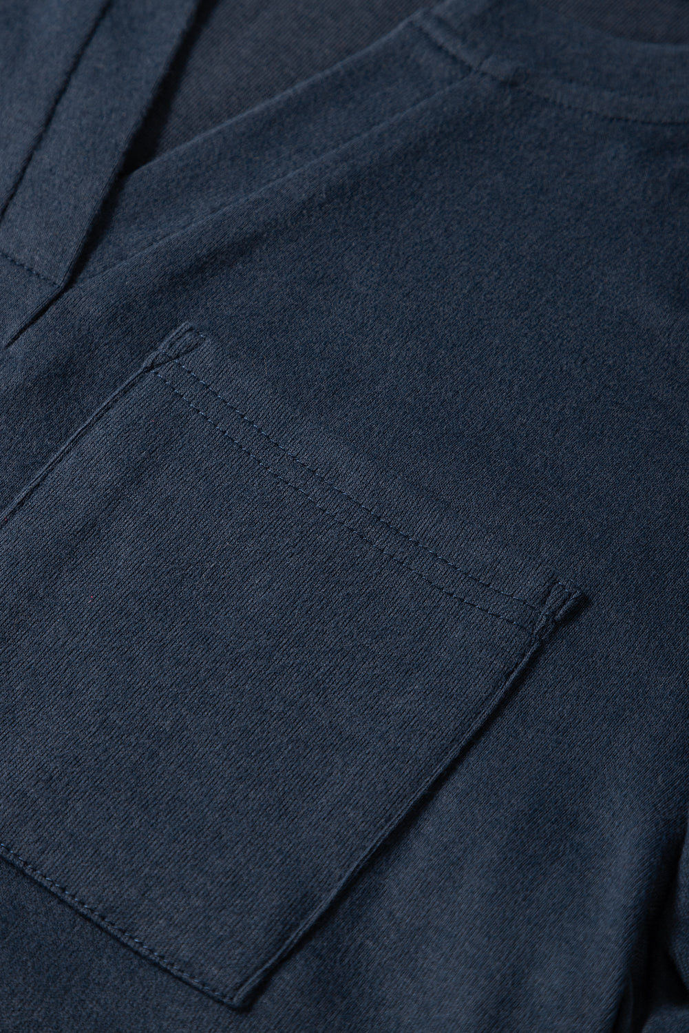 Dirty blue Notch V Neck Pocket Patched Long Sleeve T Shirt-Chaelisa's New Jammies