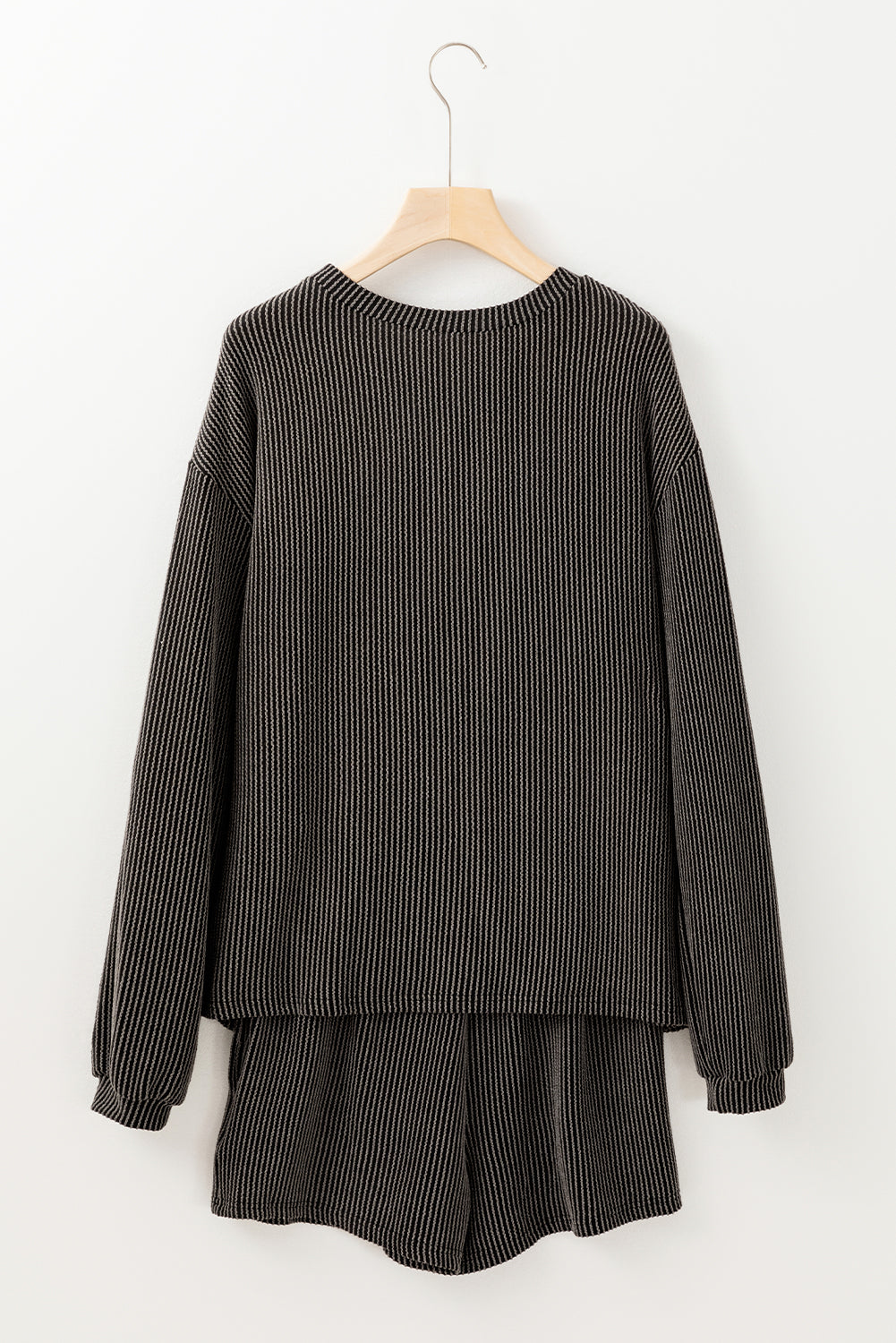 Carbon Grey Corded Knit Long Sleeve Top and High Waist Shorts Set-Chaelisa's New Jammies