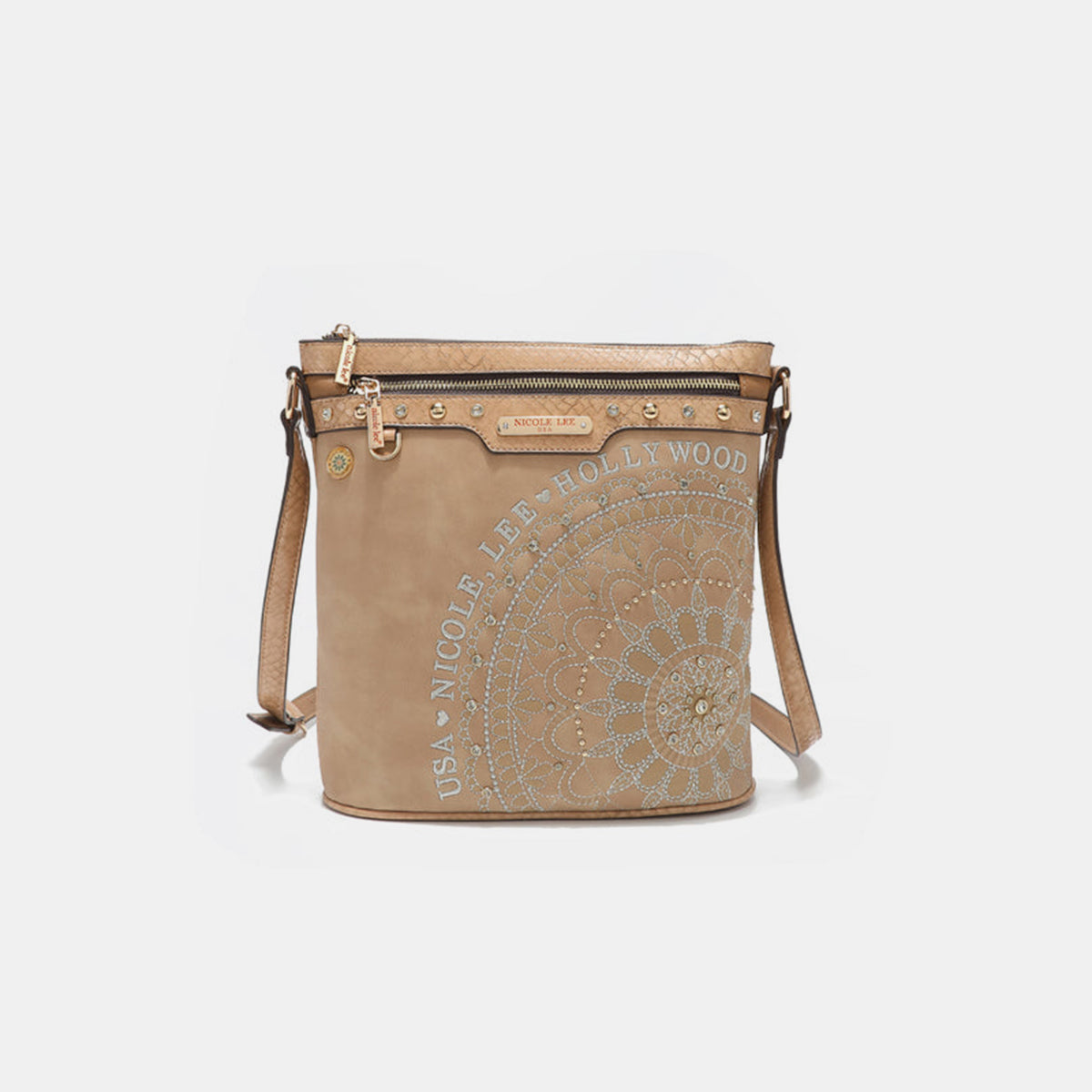 Nicole Lee USA Metallic Stitching Embroidery Inlaid Rhinestone Crossbody Bag-Chaelisa's New Jammies