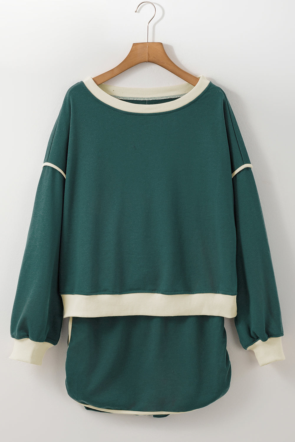 Evergreen Color Contrast Loose Pullover and Lace-up Waist Skort Set-Chaelisa's New Jammies