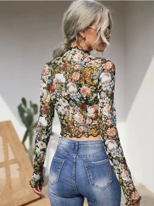 Floral mock neck crop top - Chaelisa's New Jammies