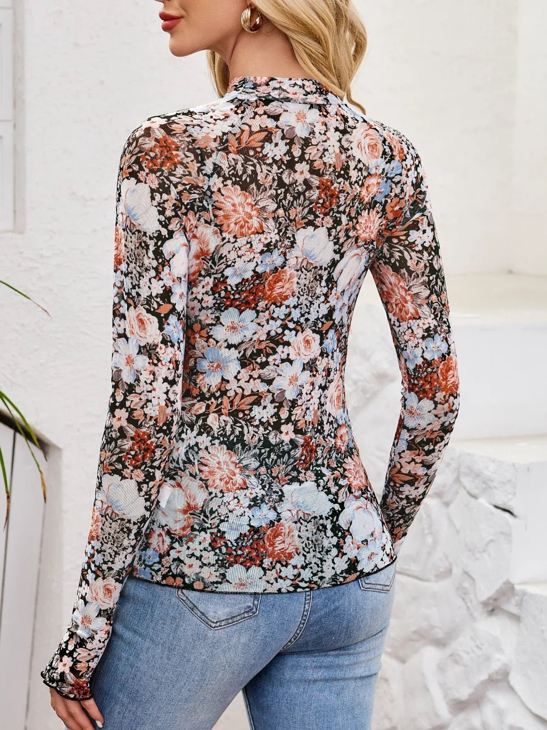 Floral Mock Neck Long Sleeve Top - Chaelisa's New Jammies