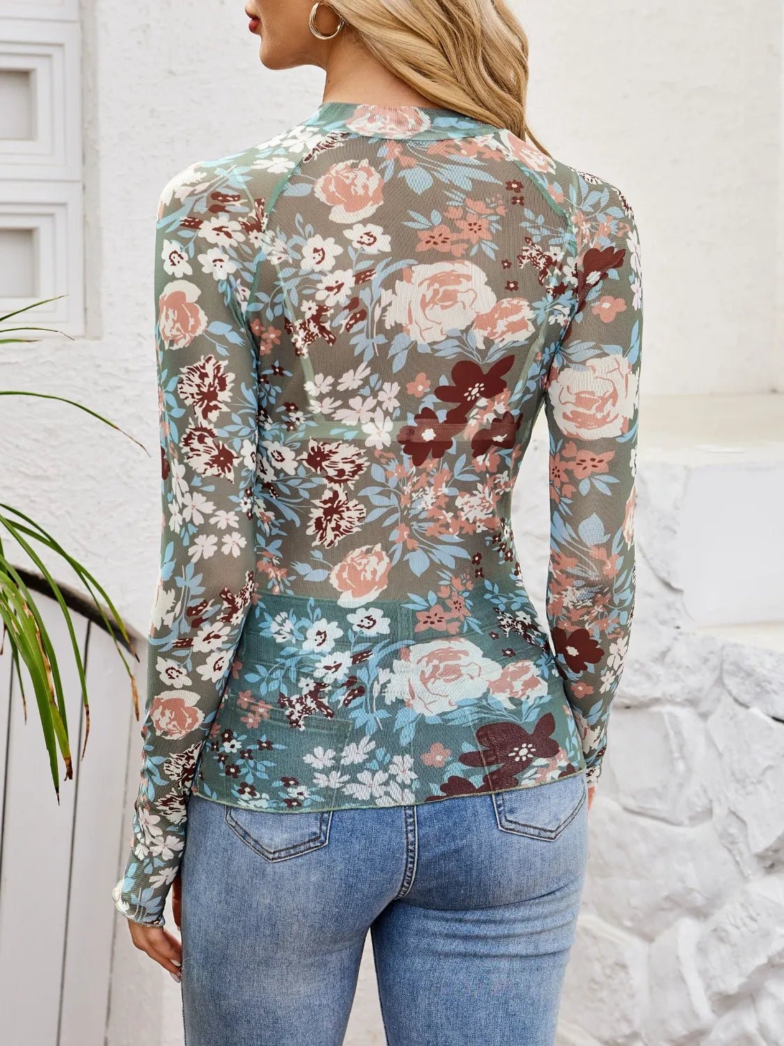 Floral Mock Neck Long Sleeve Top - Chaelisa's New Jammies