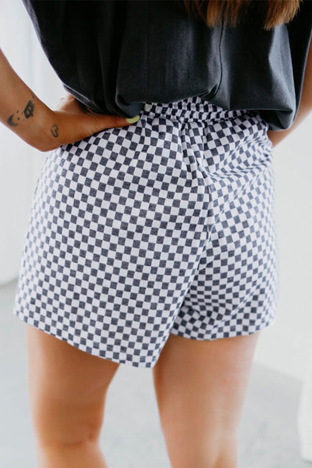 Gray Checkerboard Lace - Up High Waist Plus Size Casual Shorts - Chaelisa's New Jammies