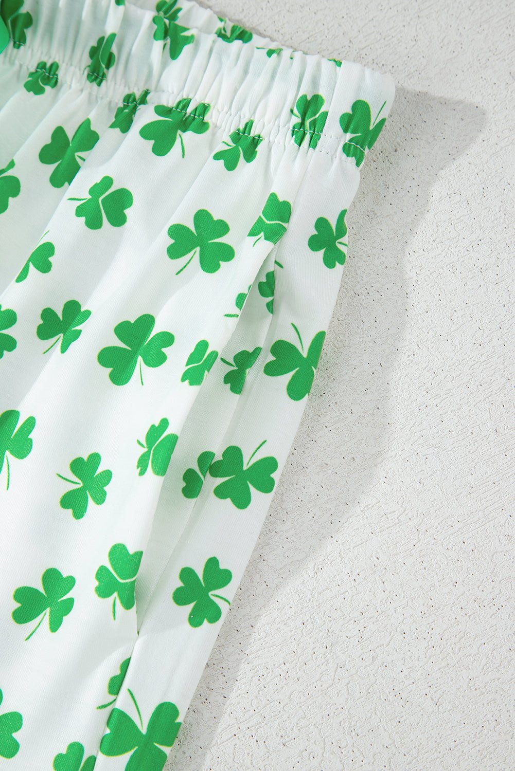 Green Clover Printed Short Sleeve and Ruffled Shorts Pajama Set - Chaelisa's New Jammies