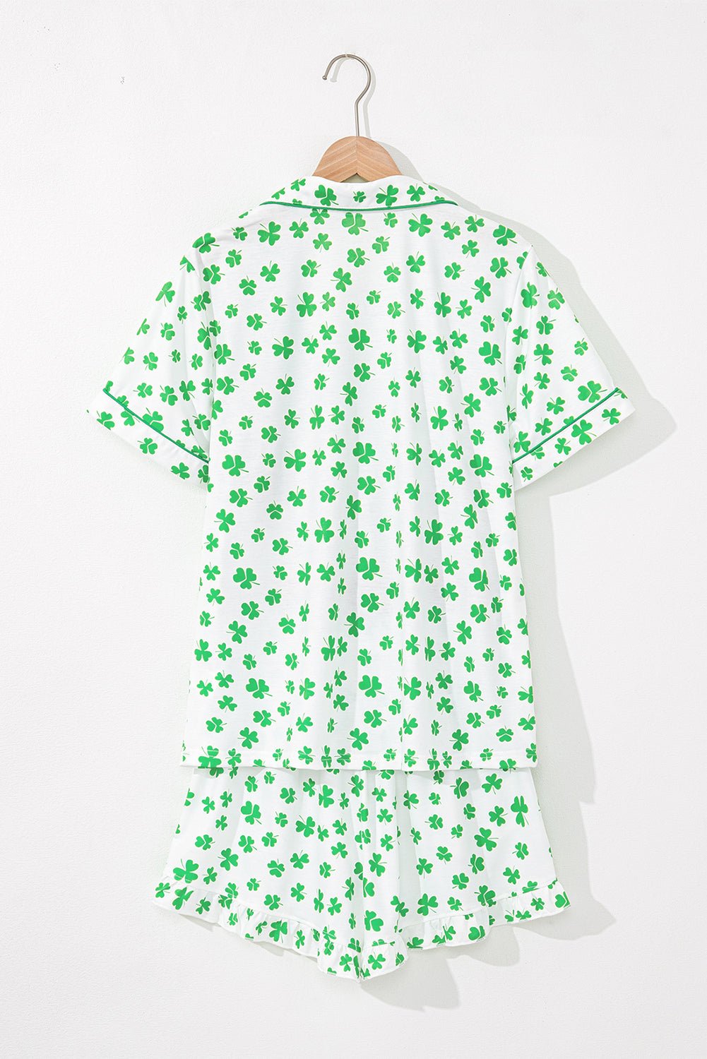 Green Clover Printed Short Sleeve and Ruffled Shorts Pajama Set - Chaelisa's New Jammies