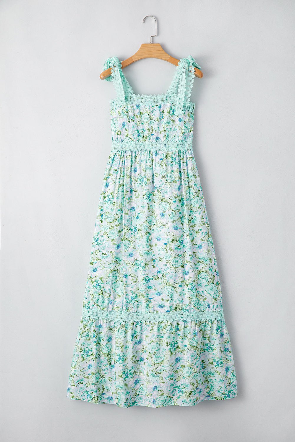 Green Floral Lace Tied Strap Empire Waist Maxi Dress - Chaelisa's New Jammies