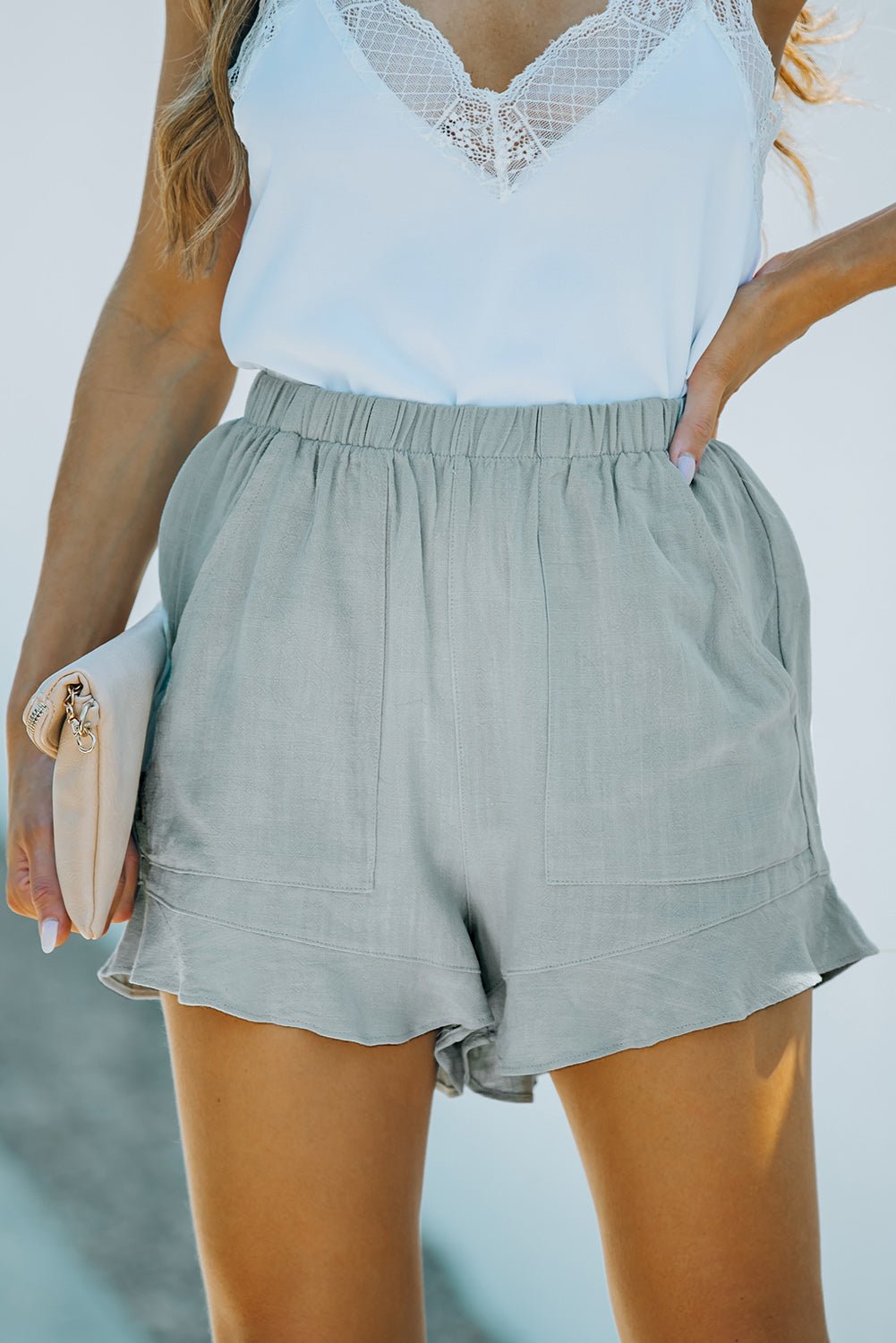 High Waist Pocketed Ruffle Shorts - Chaelisa's New Jammies