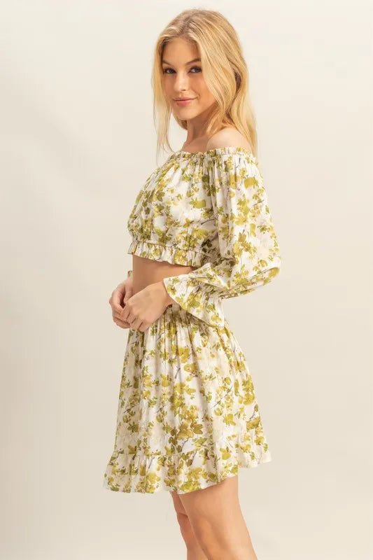 HYFVE Floral Off - Shoulder Flounce Sleeve Top and Skirt Set - Chaelisa's New Jammies