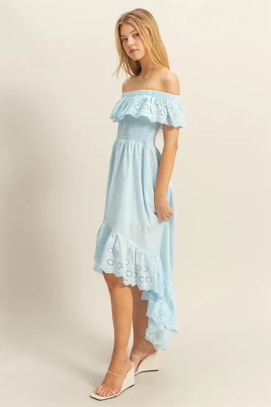 HYFVE High - Low Eyelet Ruffled Off - Shoulder Dress - Chaelisa's New Jammies