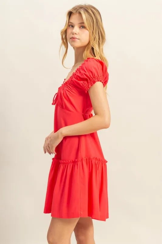HYFVE Ruched Frill Tiered Short Sleeve Mini Dress - Chaelisa's New Jammies