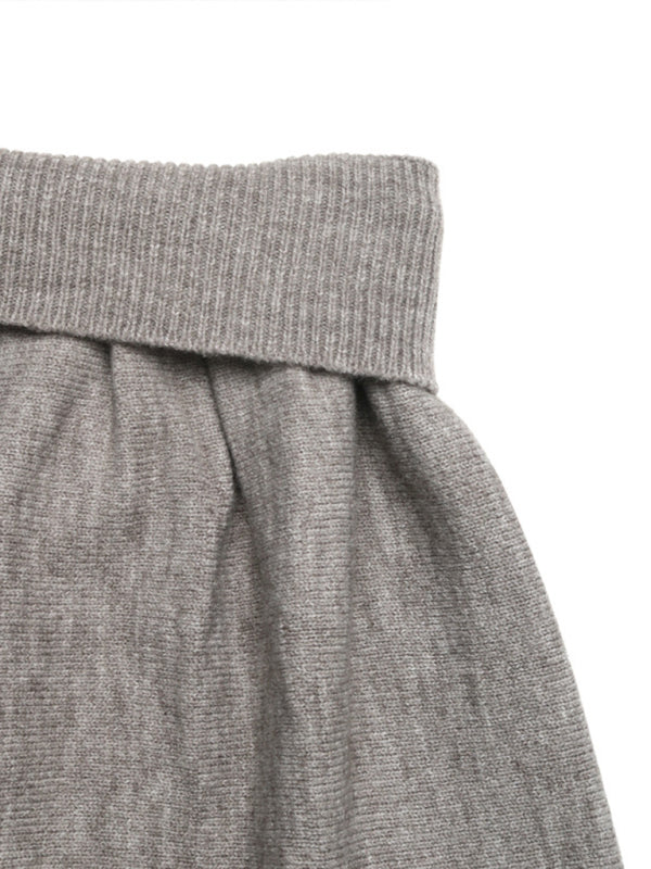 Casual V-neck short belly-exposed knitted sleeveless vest + short skirt two-piece set