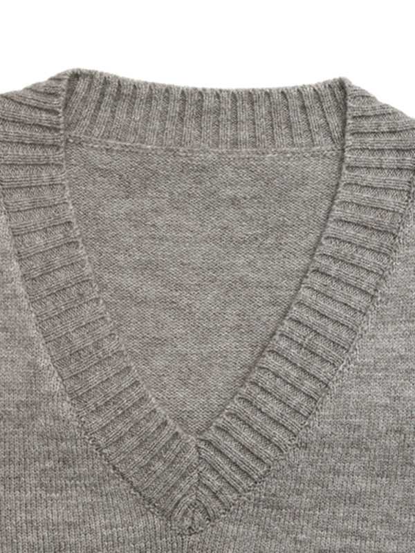 Casual V-neck short belly-exposed knitted sleeveless vest + short skirt two-piece set