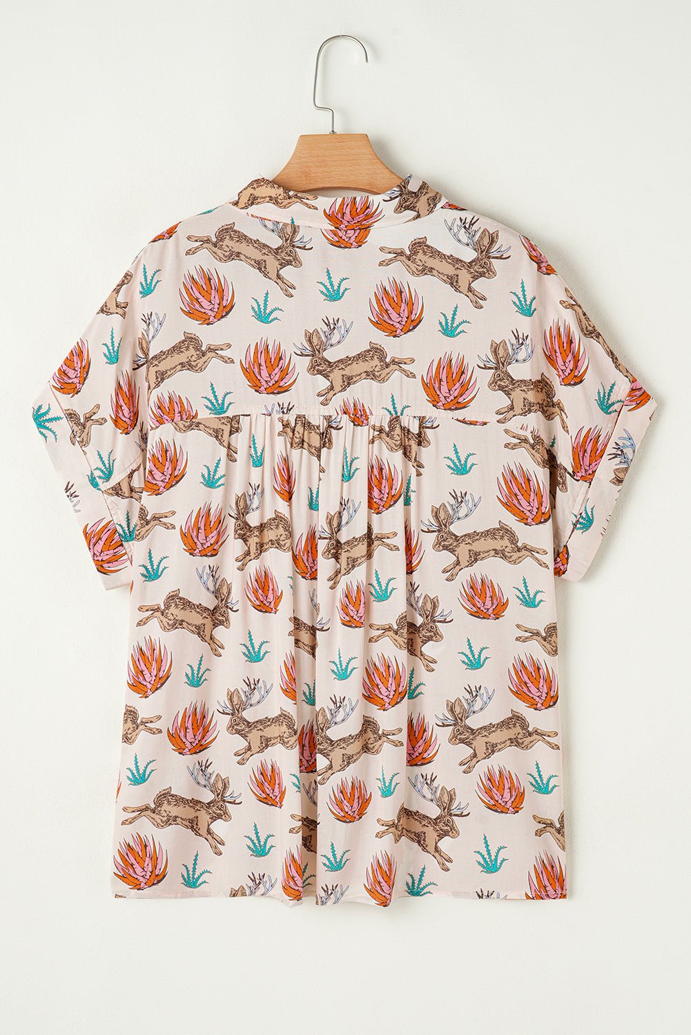 Khaki Plus Size Western Pattern Print Buttoned Short Sleeve Shirt - Chaelisa's New Jammies