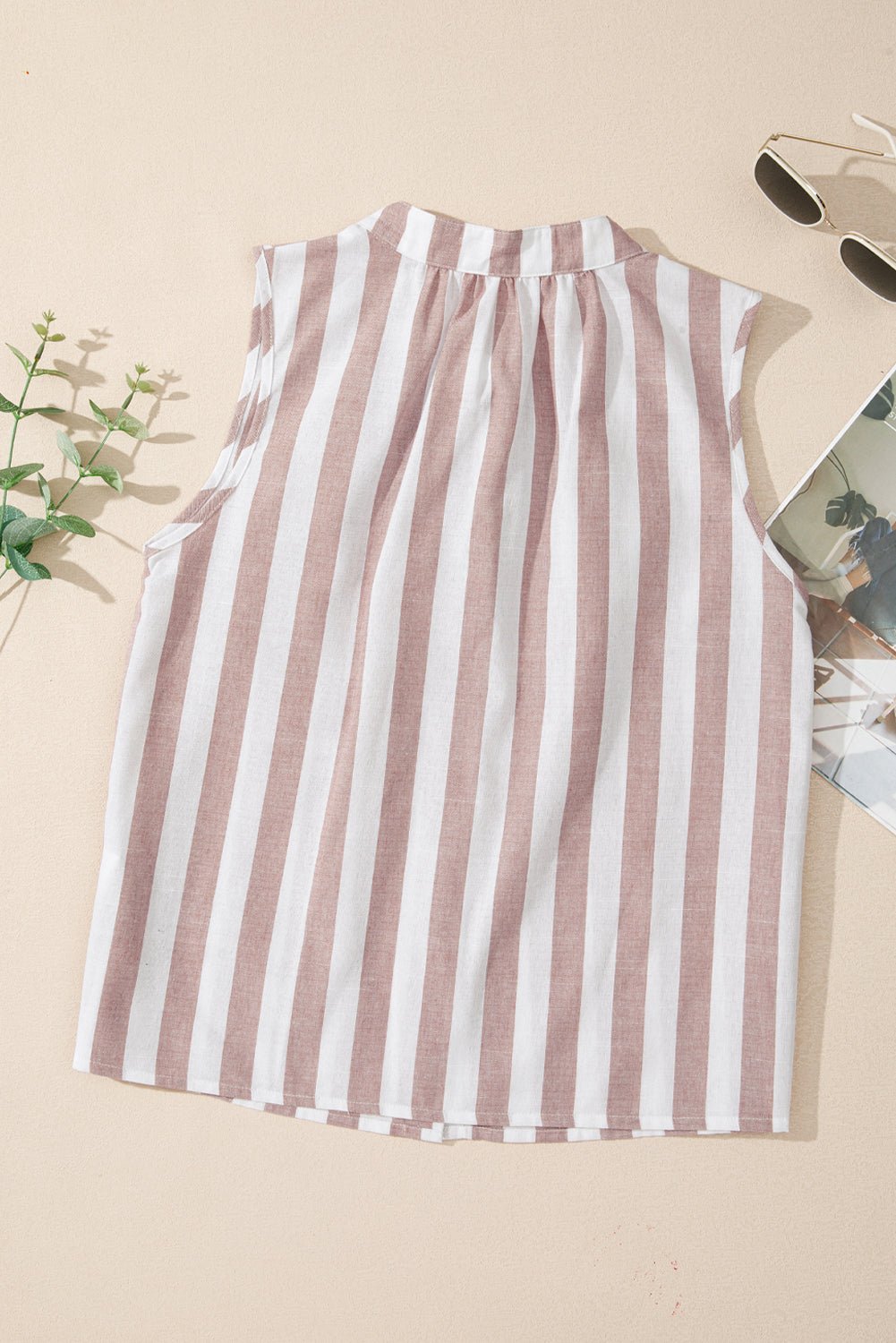 Khaki Stripe Casual Button Down Sleeveless Shirt - Chaelisa's New Jammies