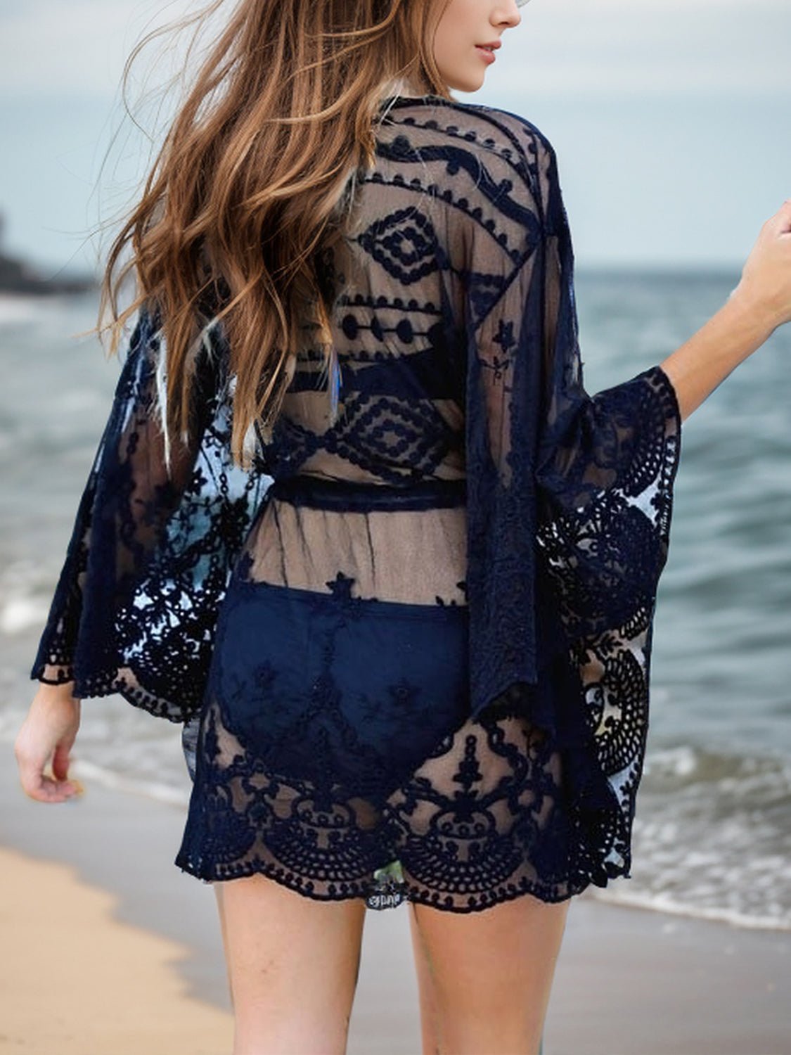 Lace V - Neck Three - Quarter Sleeve Cover Up - Chaelisa's New Jammies