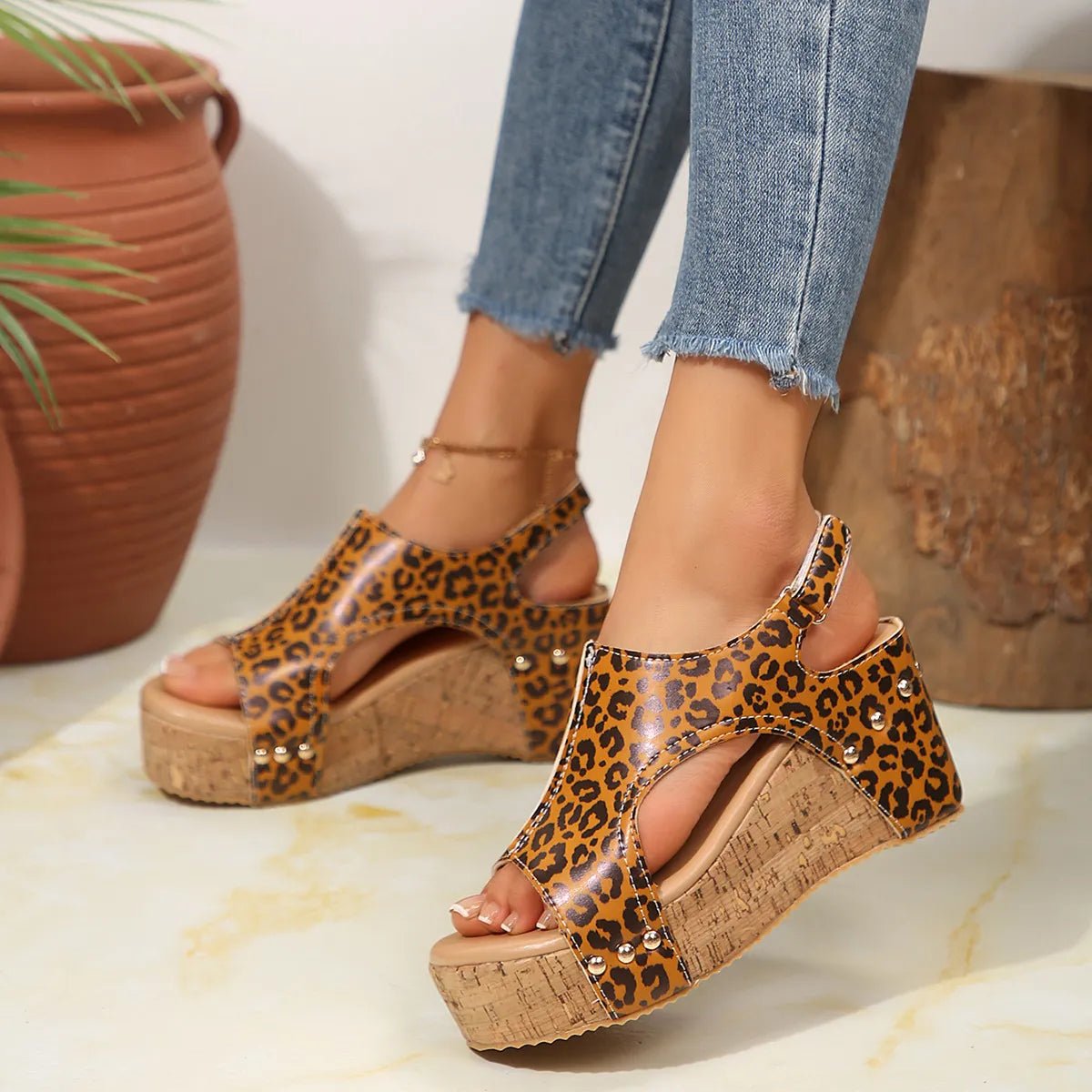 Leopard Peep Toe Wedge Sandals - Chaelisa's New Jammies