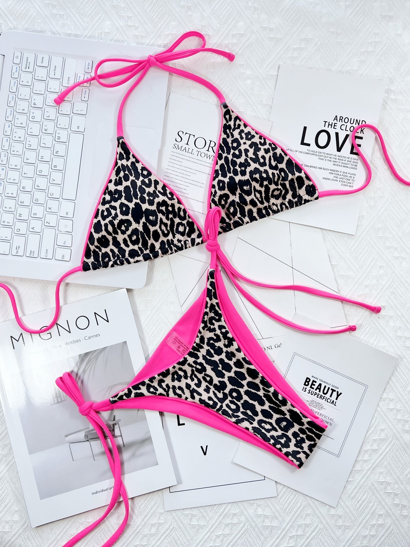 Leopard Print Halter Neck Tie Side Bikini Set - Chaelisa's New Jammies