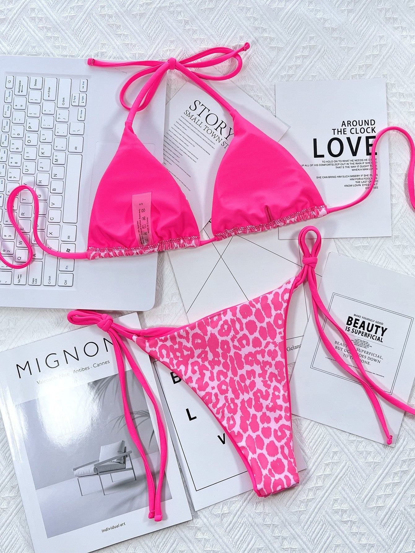 Leopard Print Halter Neck Tie Side Bikini Set - Chaelisa's New Jammies