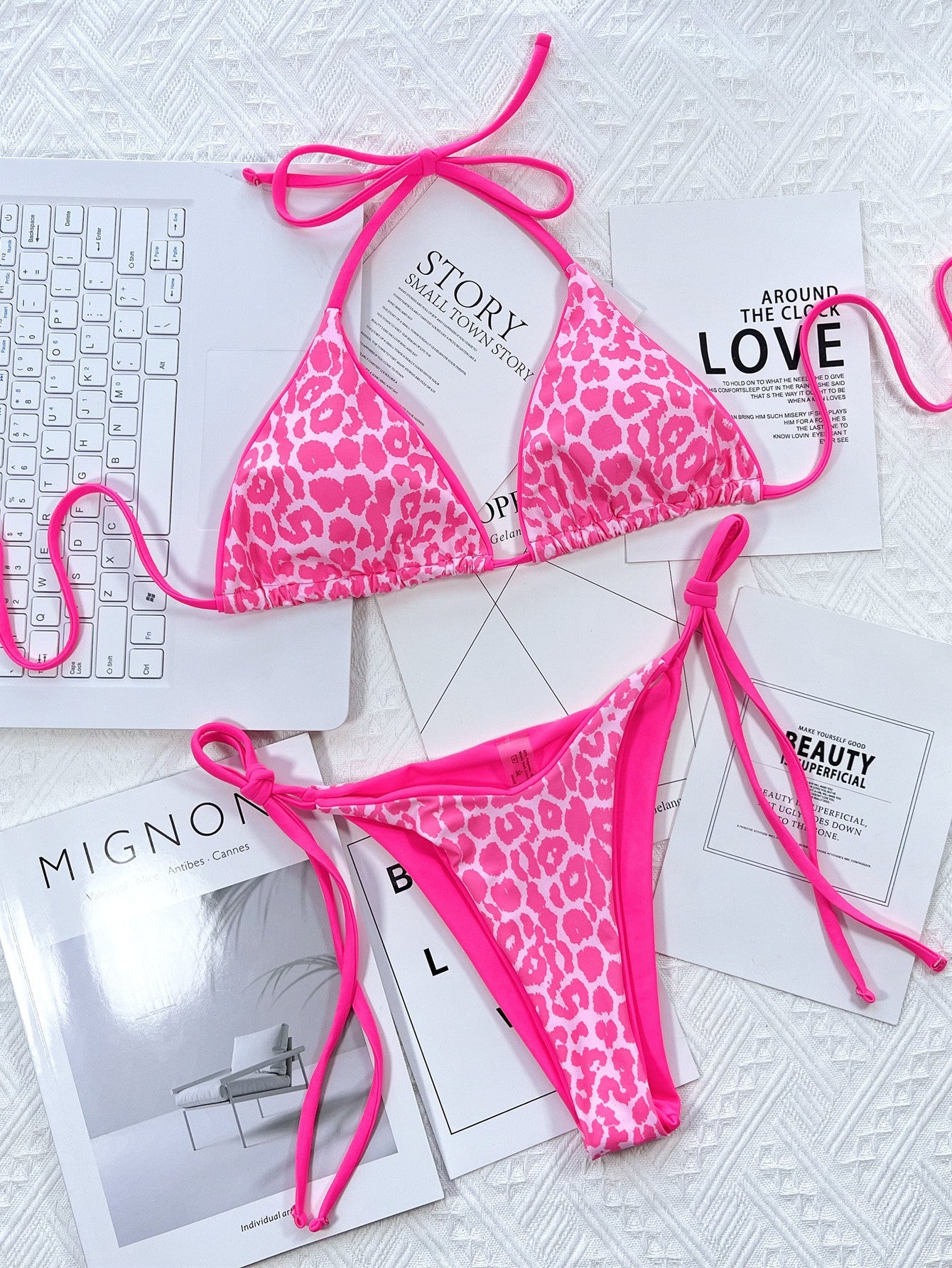 Leopard Print Halter Neck Tie Side Bikini Set - Chaelisa's New Jammies