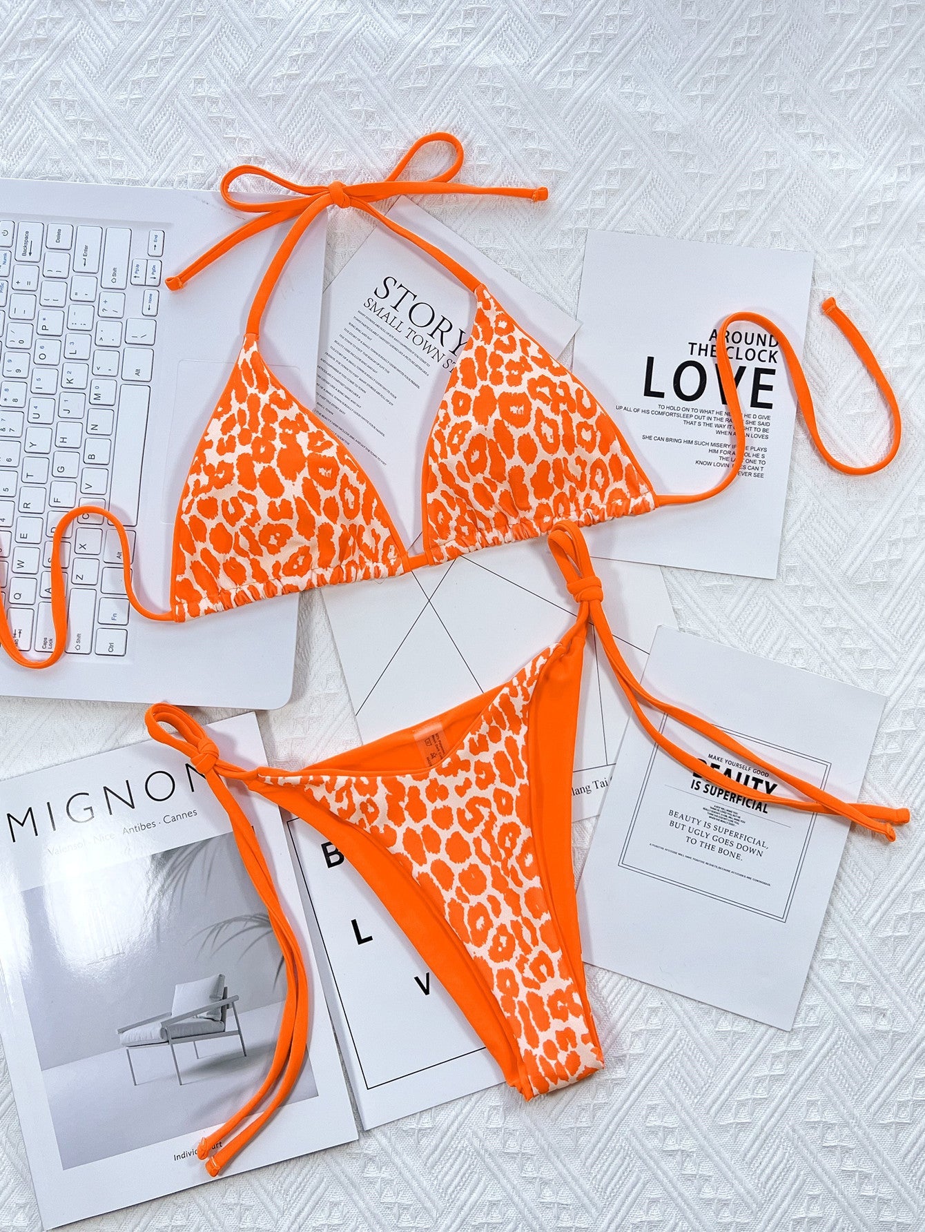 Leopard Print Halter Neck Tie Side Bikini Set - Chaelisa's New Jammies
