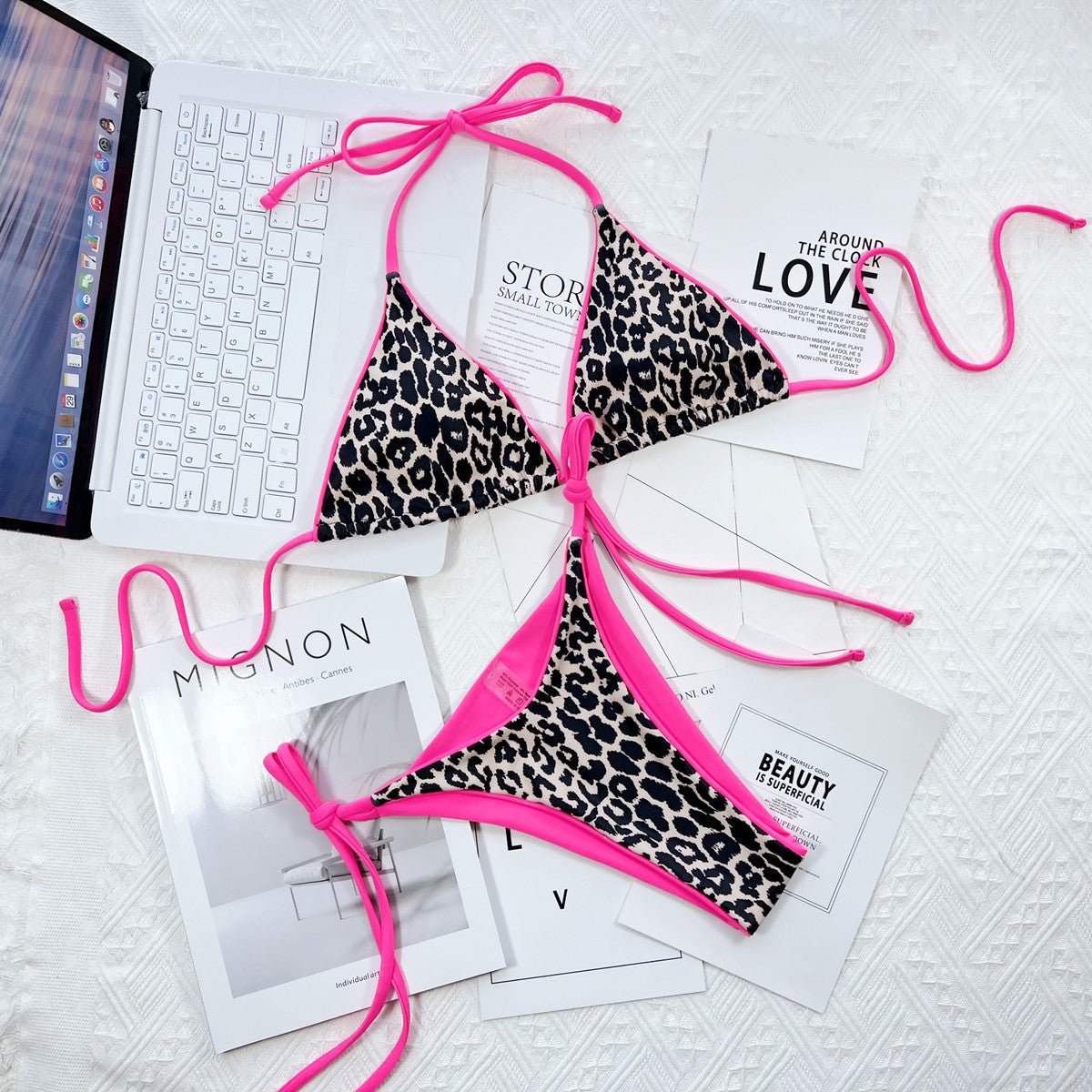 Leopard Print Halter Neck Tie Side Bikini Set - Chaelisa's New Jammies