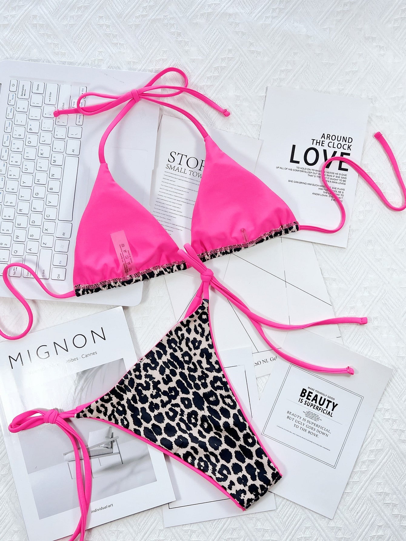 Leopard Print Halter Neck Tie Side Bikini Set - Chaelisa's New Jammies