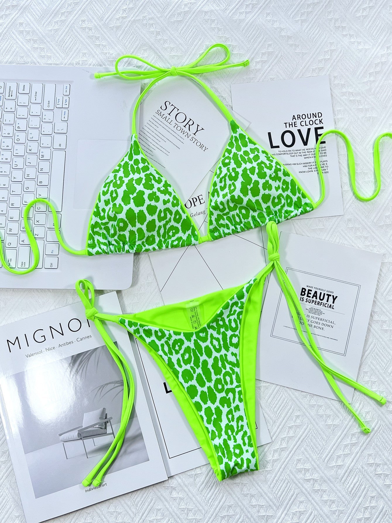 Leopard Print Halter Neck Tie Side Bikini Set - Chaelisa's New Jammies