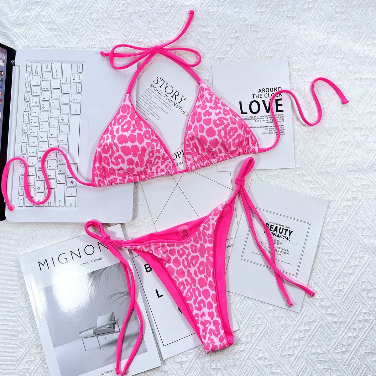 Leopard Print Halter Neck Tie Side Bikini Set - Chaelisa's New Jammies