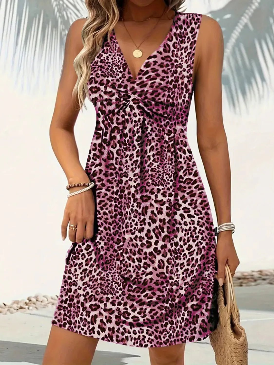 Leopard V - Neck Sleeveless Mini Dress - Chaelisa's New Jammies